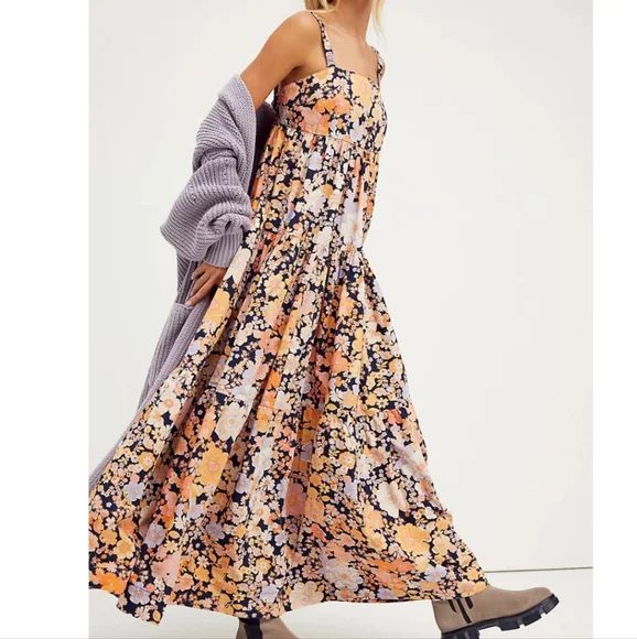 Free People Floral Maxi Dress in Yellow and Black - Picture 4 of 6